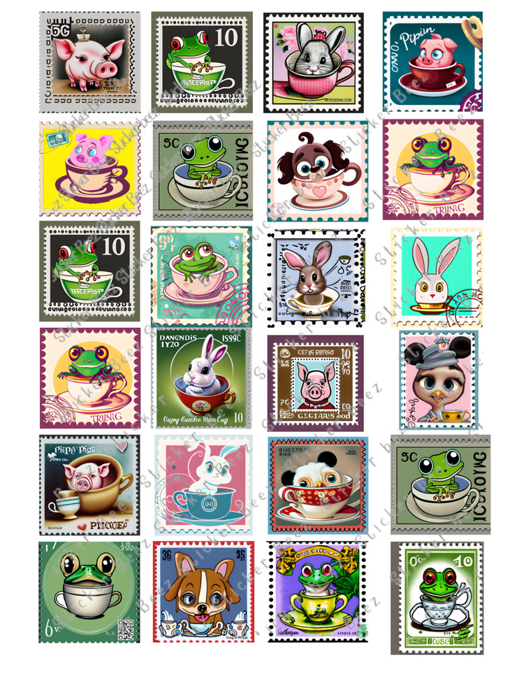 Cute Animals Stamps Collage Supplies For Scrapbook Junk Journal Card Making