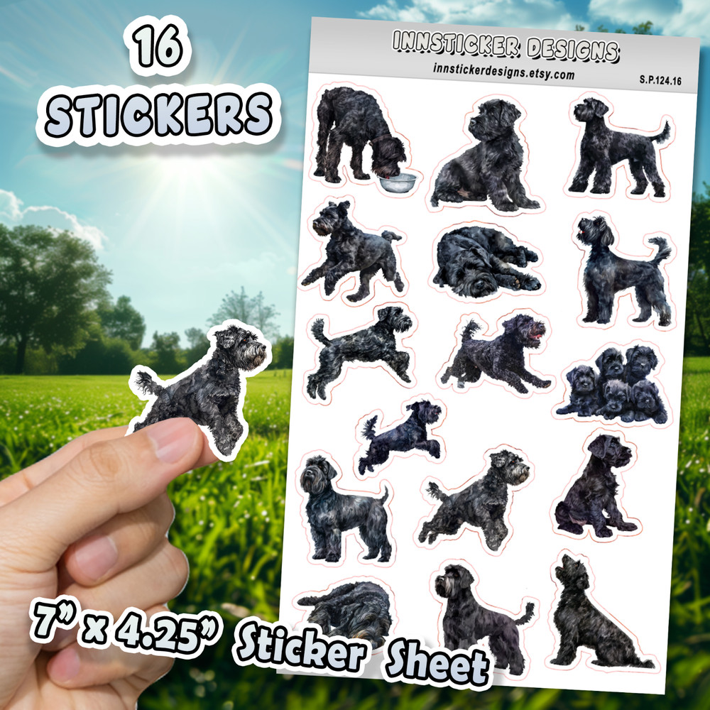 Black Russian Terrier Dog Stickers for, Scrapbooks, Planners, Glossy, Matte