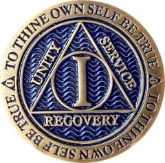 1 Year AA Medallion Reflex Antique Blue Color Bronze Sobriety Recovery Chip Coin