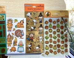 Set of 4 Vintage Thanksgiving Themed Stickers Stickety-Doo-Da Peanuts Gibson