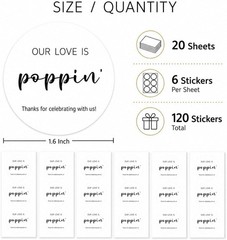 1.6-Inch «Our Love Is Poppin’» Stickers 120 Pcs – Small Business Favor Labels