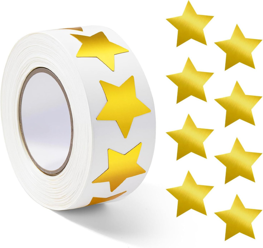 1000Pcs Gold Star Stickers – 1 Inch Holographic Self-Adhesive Metallic Foil Star