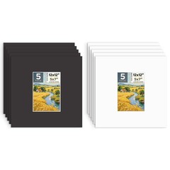 Mat Board Center, 10 Pack Pre-Cut 12×12 Picture Mats for 5×7 Photos/Prints – …