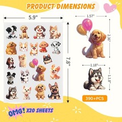 20 Sheets Transparent Dog Stickers for Scrapbooking, 396 PCS Pet
