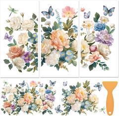 3 Sheets Rub on Transfers for Crafts and Furniture,Flower Cluster,Cold IOD