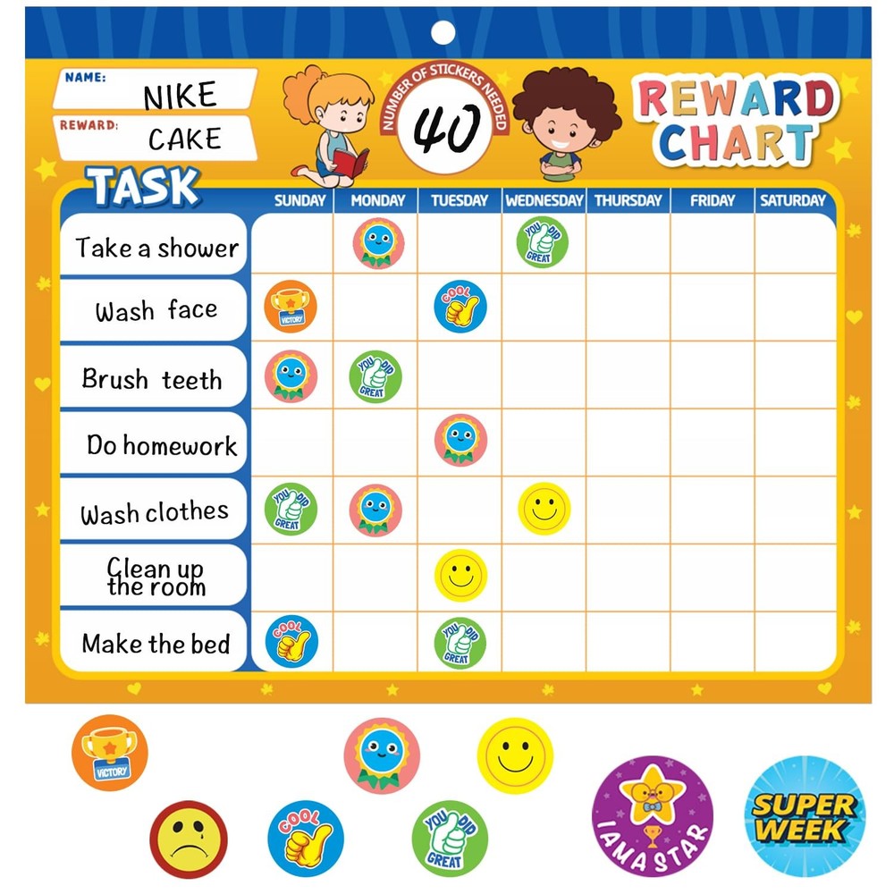32 Chore Charts Behavior Reward Chart System, Sticker Chore Chart Pad with 23…