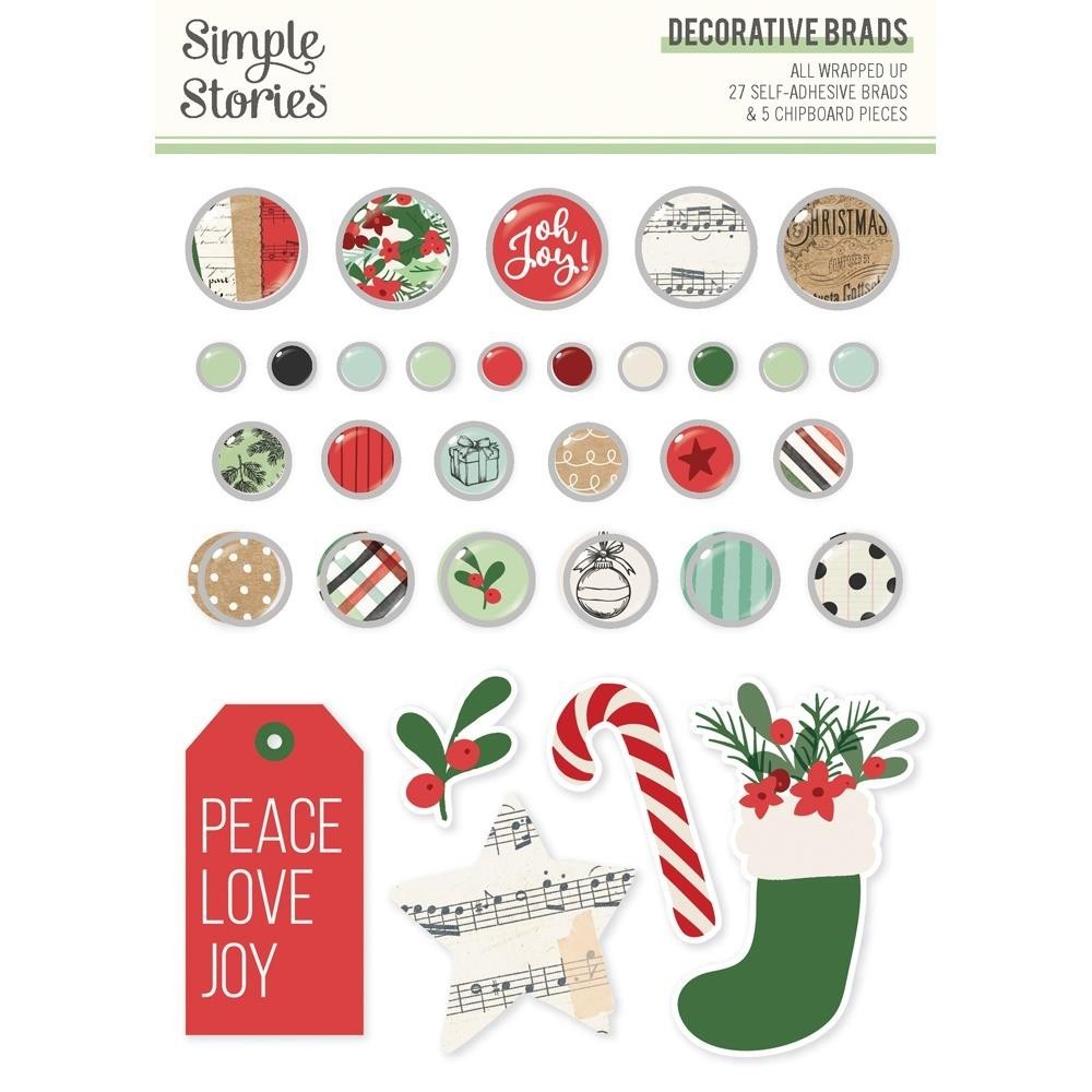 Decorative Brads SS All Wrapped Up Christmas Stocking Candy Music Flowers Oh Joy