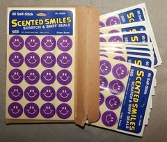 2 Packs Vintage Smiley Face Stickers, Grape Scented (1″ round) 160 Stickers, new