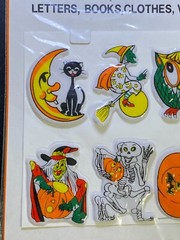 Puffy Halloween Stickers Vintage Made In Taiwan Witch Pumpkin Skull Cat