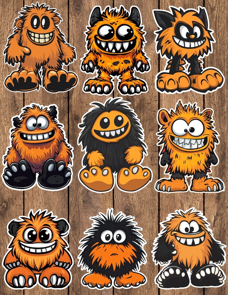 Black Orange Monster Die Cut Vinyl Stickers Set Scrapbooking Laptop Waterbottle