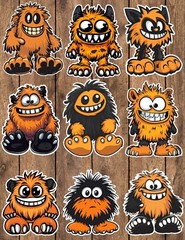 Black Orange Monster Die Cut Vinyl Stickers Set Scrapbooking Laptop Waterbottle