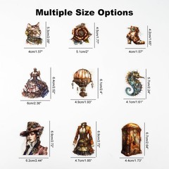 120PCS Steampunk Stickers – Mechanical Cats, Airship, Water-Resistant for Scrapb