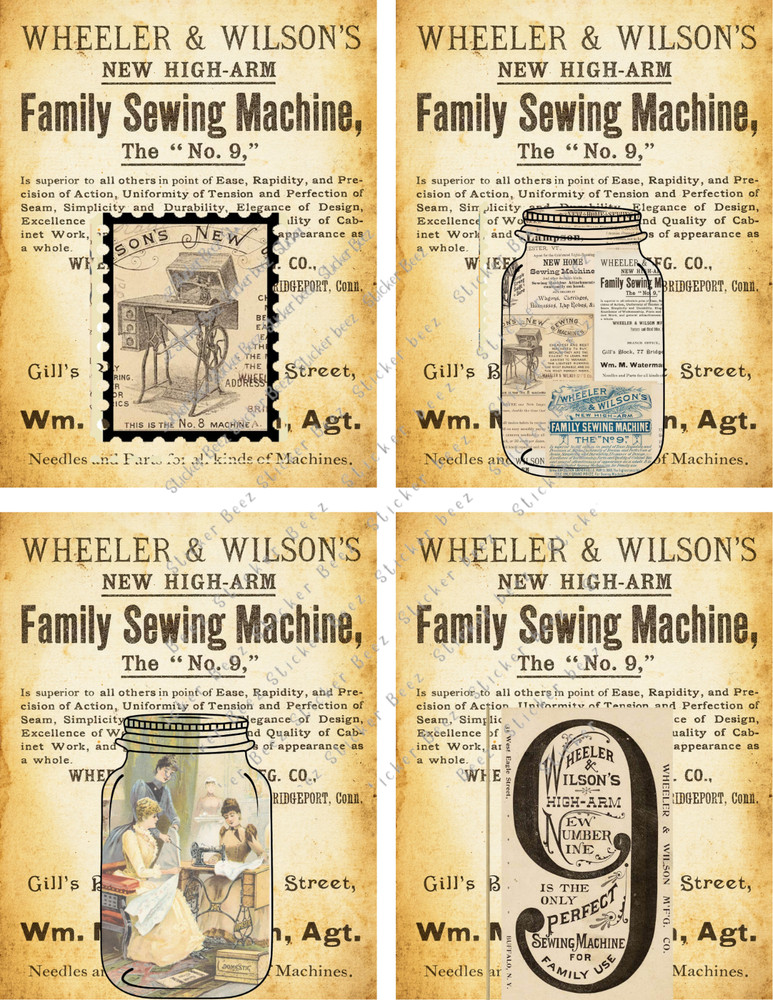Family Sewing Machine Card Toppers Collage Supplies Scrapbooks Junk Journal