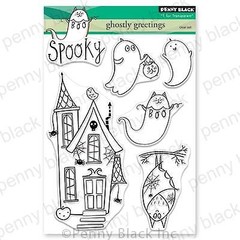 New Penny Black Rubber Stamp HALLOWEEN GHOSTLY GREETINGS free USA ship