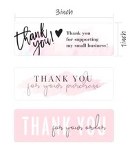3 Rolls Thank You Sticker, 1 x 3 inch Thank You for Your Order 3 Rolls, Pink