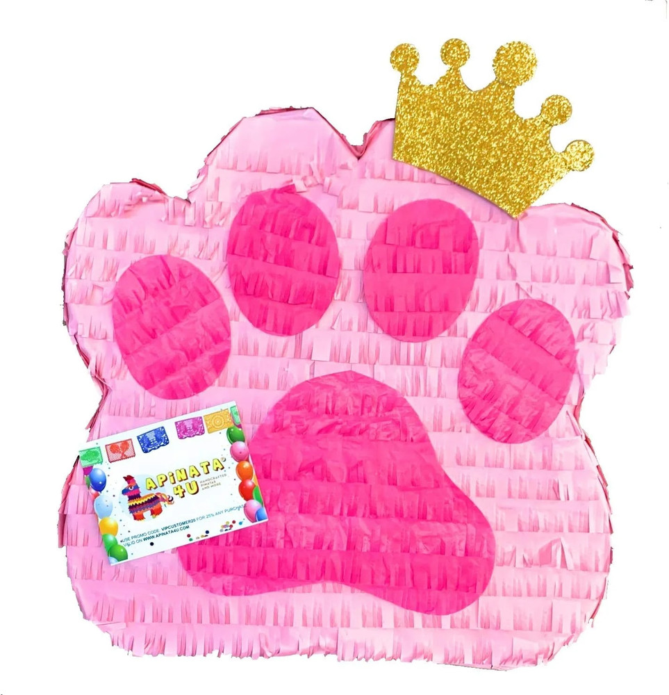 17″ Tall Puppy Paw Piñata with Gold Crown Puppy Themed Birthday Party Woof Woof