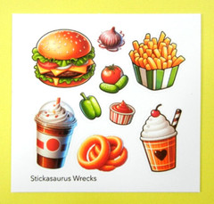 Hamburger French Fries & Ice Cream Food Mini Sticker Sheet
