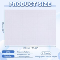 12x8in Holographic Laminate Sheets 6Pcs Sticker Paper Holographic Glitter