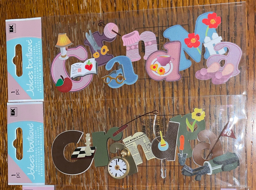 RARE ! Lot Of 2 Jolees Grandma & Grandpa Titles Grandparents Golf Crafts Flowers