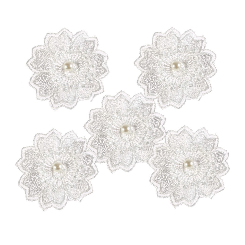CraftbuddyUS 10 White Wavy 2 Layer Flower w/ Pearl motifs 2 inches Stitch Fabric