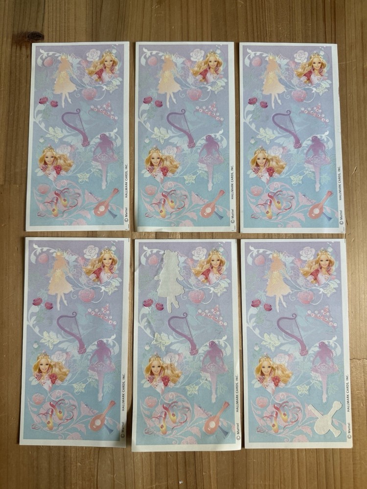 Hallmark Barbie 12 Dancing Princesses Stickers 6 Sheets, 2 Missing Stickers