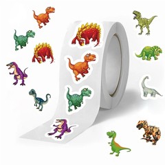 Dinosaur Sticker Rolls for Kids, 500Pcs, Circle Reward Classroom Stickers