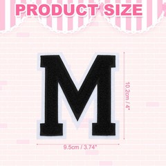 4″ Chenille Letter Patches,Black Chenille Initial A-Z Patches (Letter M)