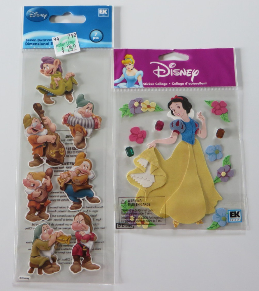 Lot of 2 Disney Snow White & 7 Dwarves Scrapbook Sticker Sets – Dimensional