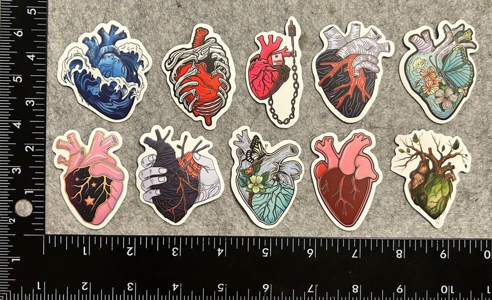 Lot of 10 Assorted Heart Organ Love Stickers