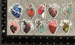 Lot of 10 Assorted Heart Organ Love Stickers