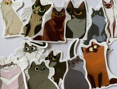 CAT ASSORTMENT Stickers(6pc) •Fuzzy•Meow•Kitten•Pet•Feline •Cute•Fur•Whiskers•