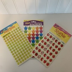 Vintage Trend Enterprises Sparkle Stickers NEW 3 Pks Apples, Stars, Smiley Faces