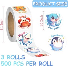 3 Rolls Animal Stickers for Kids 1500 PCS Bulk Toddler Reward Craft Stickers Set