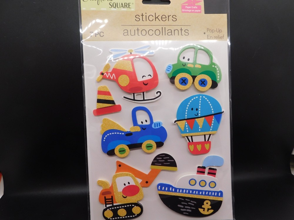Crafter’s square pop up transportation vehicles stickers 7pc