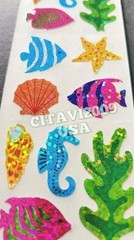 HAMBLY STUDIOS STICKERS PRISMATIC CORAL FISH SEAHORSE SEASHELLS STARFISH VINTAGE