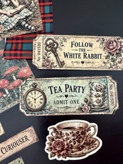 Alice in Wonderland Junk Journal Kit Ephemera Bundle 106 Pc Tags Papers Crafts
