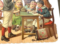 Large Fantastic Victorian Die Cut w/ Young Boy Teaching a School Class *