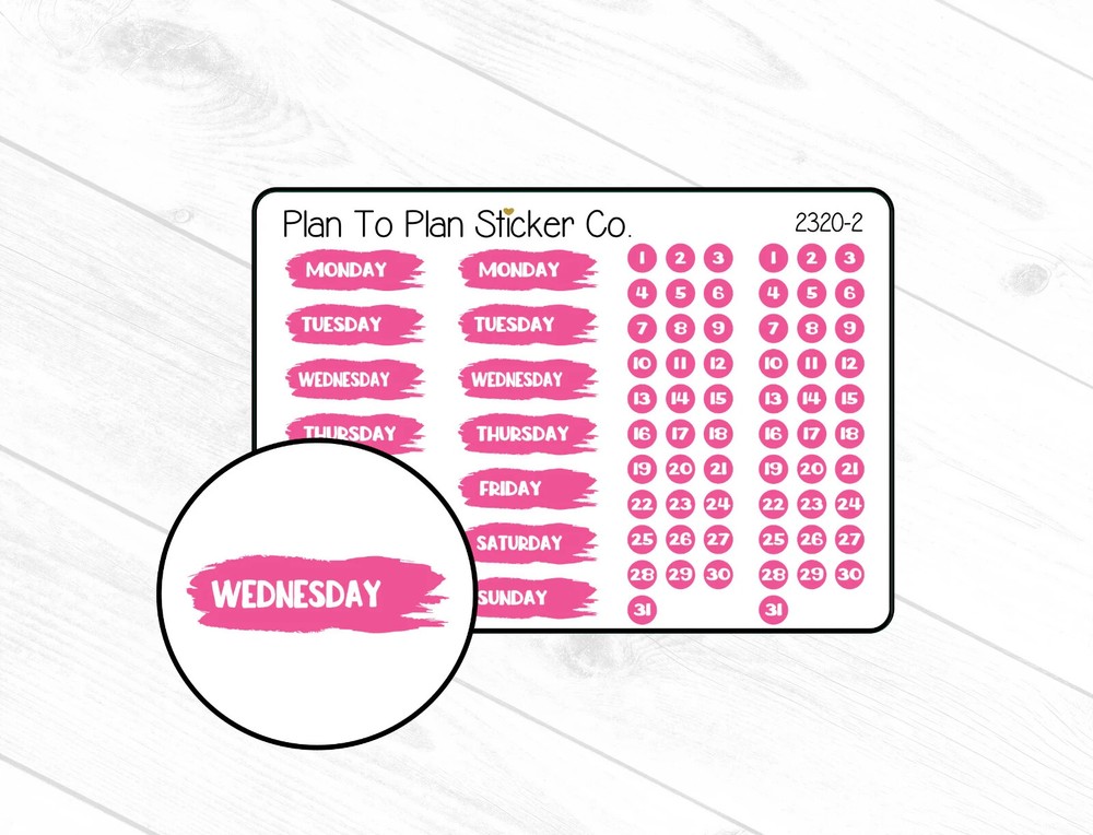 2320-2~~Dark Pink Brush Stroke Date Covers Planner Stickers.