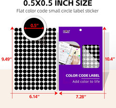 1500PCS Colored Dot Stickers 1/2″ round Color Code Sticker Black Small Circle La