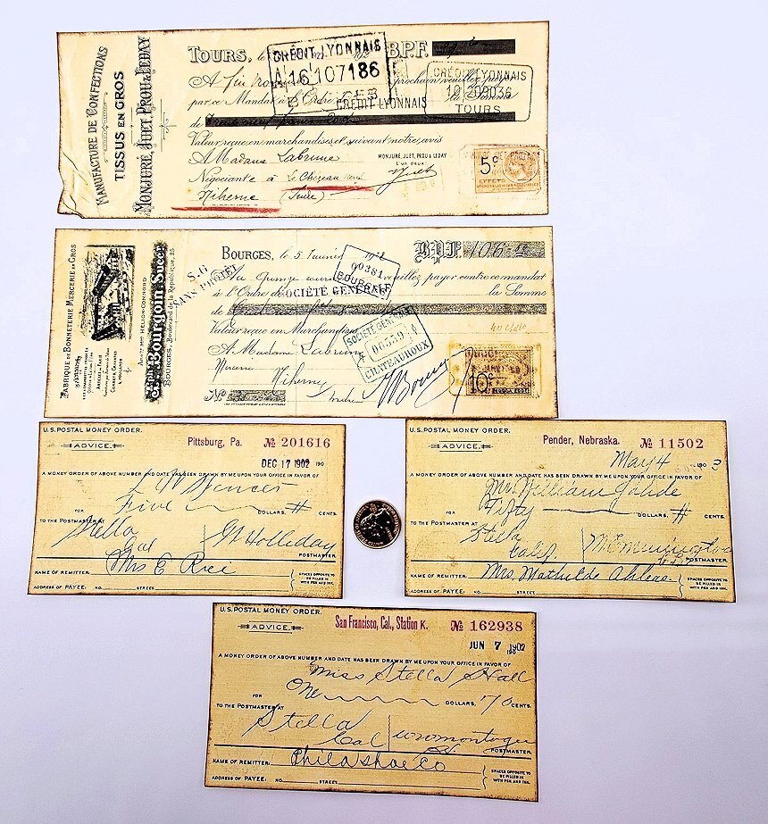 5 Pc-Ephemera-Vintage-French Invoices-Old Money Orders-Junk Journal-Supplies