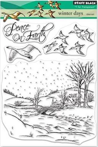 New Penny Black Rubber Stamp WINTER DAYS CHRISTMAS set clear cling free USA ship