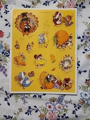 Vintage Hallmark Thanksgiving Fall themed sticker sheet, cute woodland animals