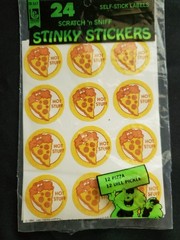 Vtg 1981 Trend Scratch n Sniff Stickers Hot Stuff Pizza & Dill-ightful Pickle