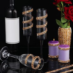1 Roll 108″ x 0.4″ Gold Bling Crystal Rhinestone Diamond DIY Decor Sticker Decal