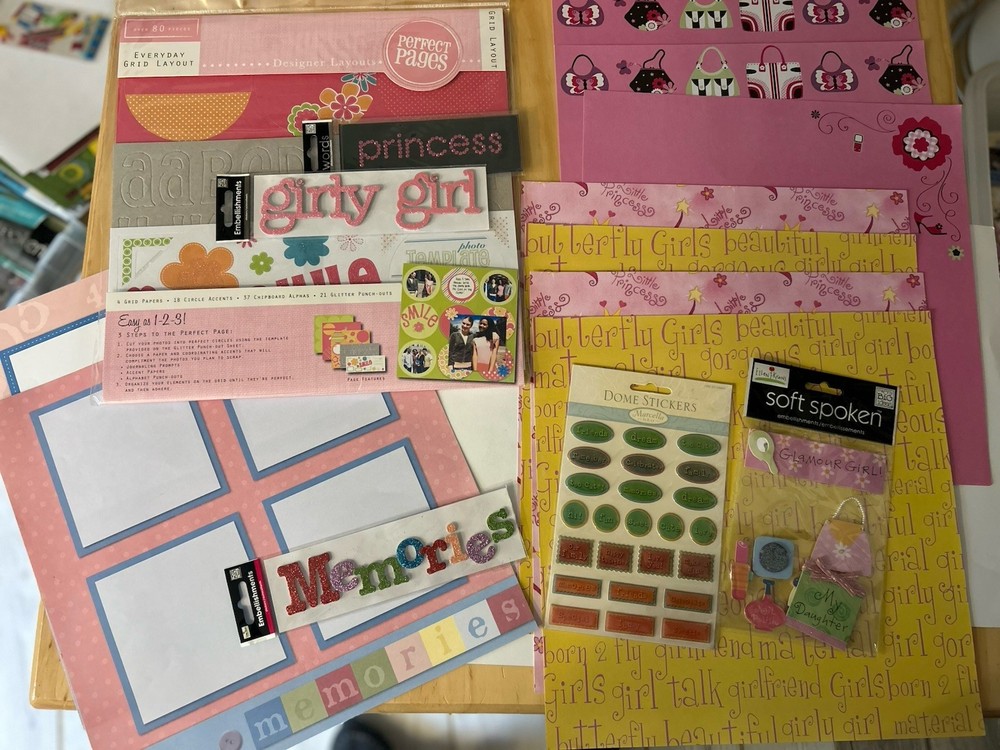Large Lot Of Girly Girl Pink Princess Memories Scrapbook Stickers And Paper