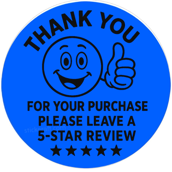 50 pcs Green Thank You Stickers 2” Round – 5 Star Review Labels with Smiley Face