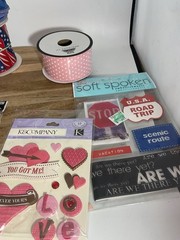 Craft Lot Ribbon, Scrapbook Stickers, Embellishments (F)