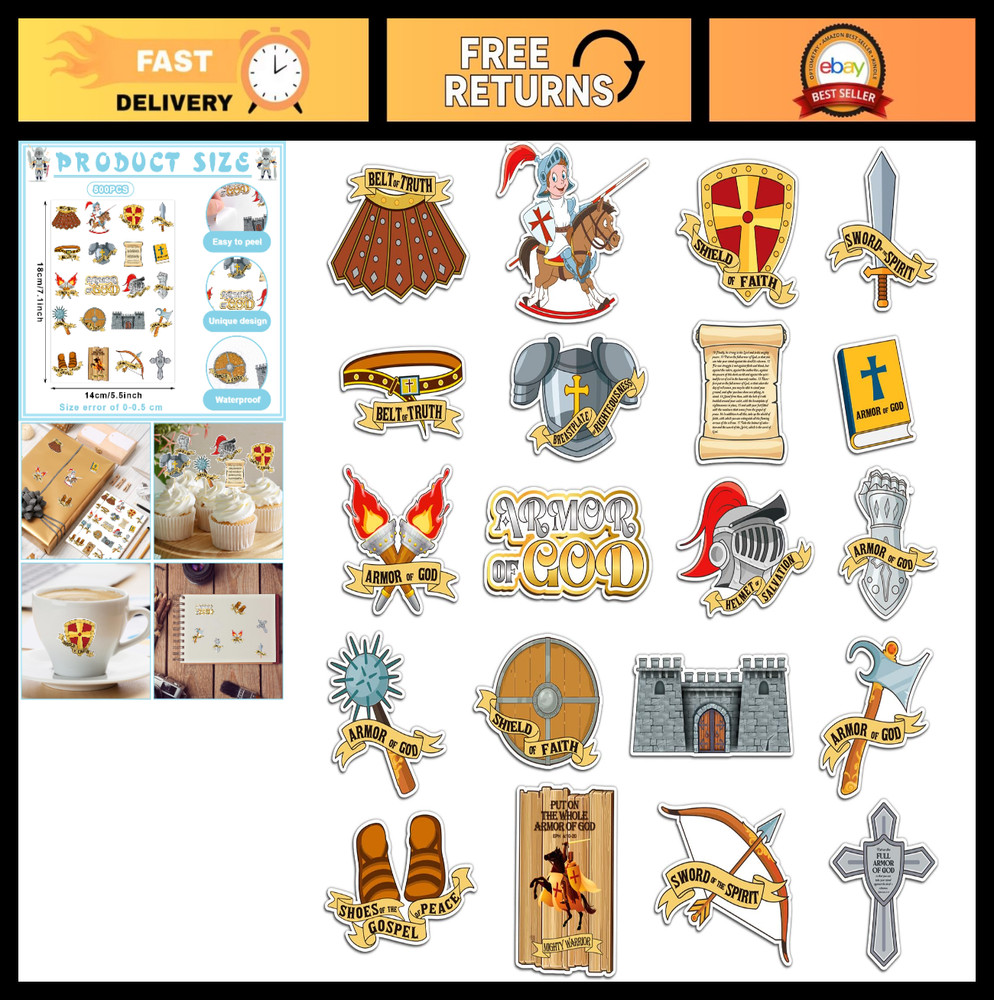 500 Pcs Armor of God Stickers – Bible Verse Religious Knight Medieval Art Crafts