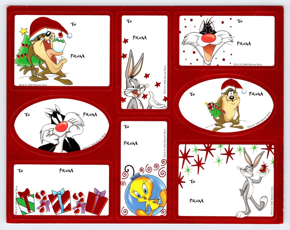 Vtg 1999 LOONEY TUNES CHRISTMAS GIFT TAG STICKERS 6″x8″ Sheet Bugs Bunny Taz MX9