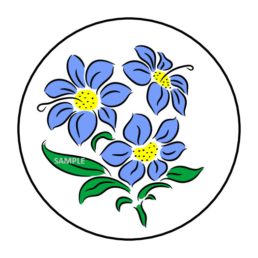 30 BLUE FLOWERS ENVELOPE SEALS STICKERS LABELS TAGS 1.5″ ROUND FLORAL SUMMER